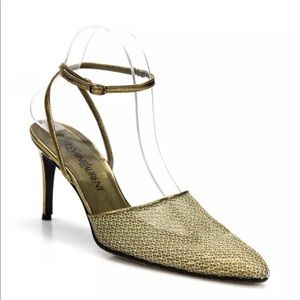 Yves Saint Laurent Ankle Strap Pumps Gold Leather